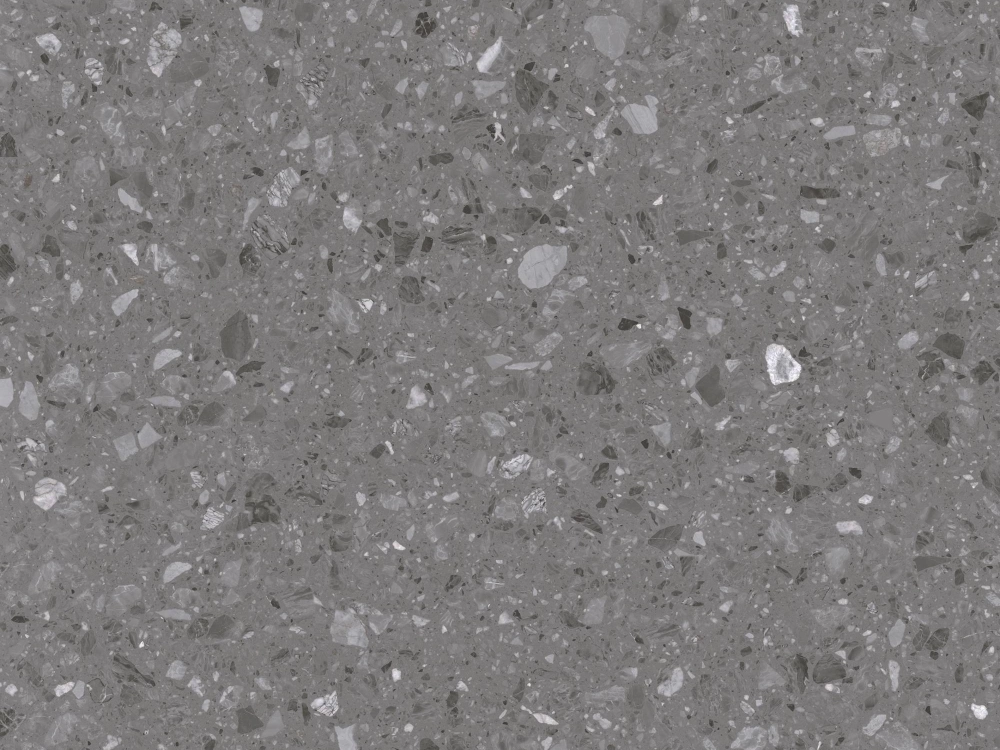 Baldosa rústica mate de terrazo gris medio antideslizante para suelos comerciales de interiores y patios.